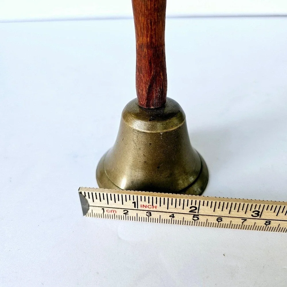Antique Brass Bell With Wooden Handle School Teacher Dinner - M524.1